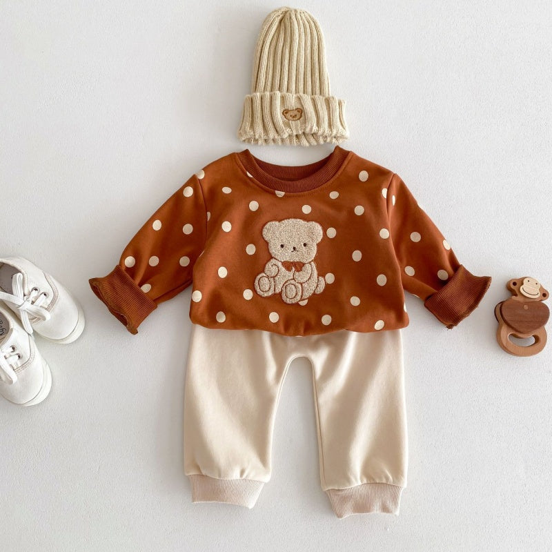【BABY&KID】クマ柄ボーダー、ドットセットアップSK032203