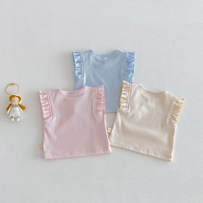 【BABY&KID】夏新作無地フリルスリーブタンクトップ、パンツSK104623