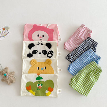 【BABY&KID】夏新作 カートゥーンＴシャツ&チェックパンツSK061803