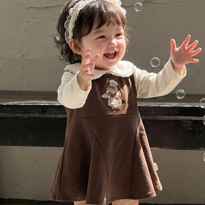 【BABY】くま刺繍ジャンパースカート＆フリルフリルトップスSK107810
