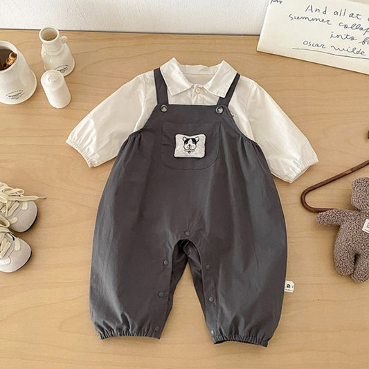 【BABY】わんちゃん刺繍サロペット＆シャツ2点セットSK103916