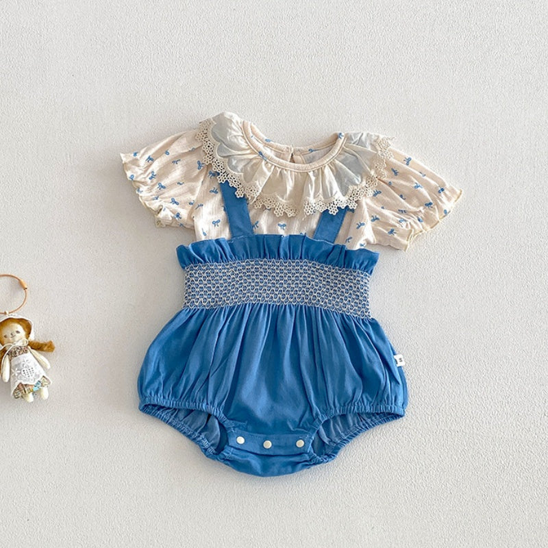 【BABY】夏新作総柄蝶結びTシャツ＆サロペットロンパースSK104511