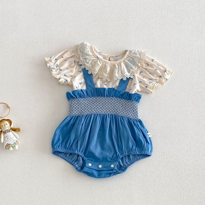 【BABY】夏新作総柄蝶結びTシャツ＆サロペットロンパースSK104511