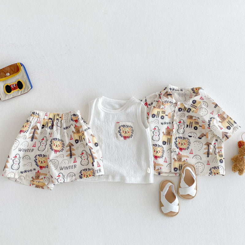 【BABY&KID】夏新作 ライオンオシャレセットアップ、ノースリーブＴシャツSK072011