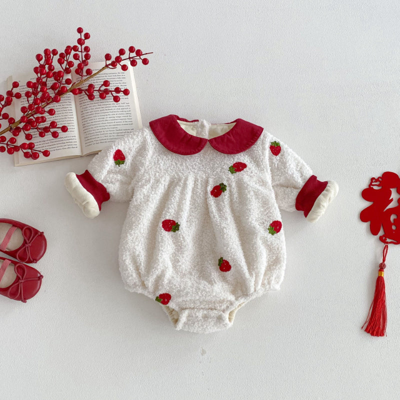 【BABY】冬新作いちご裏起毛カバーオールSK102707