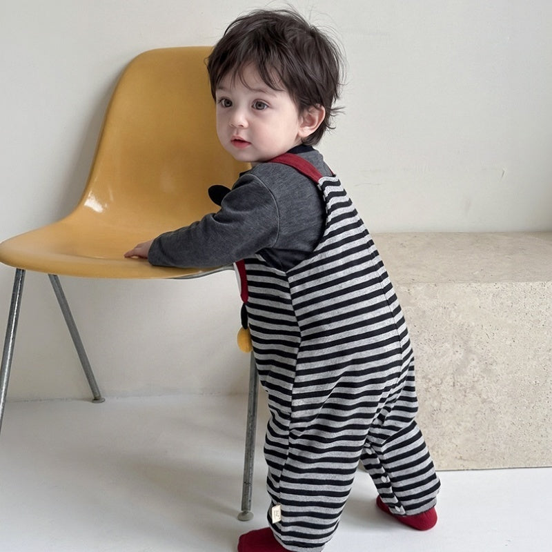 【BABY】ボーダーサロペットカバーオール、くまトップスSK107812