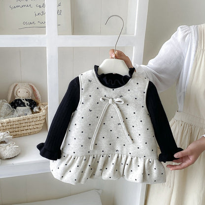 【BABY】冬新作厚手ドットワンピース、フリル襟トップスSK107613