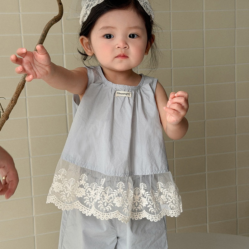 【BABY&KID】夏新作韓国風レースフラワーセットアップSK104803