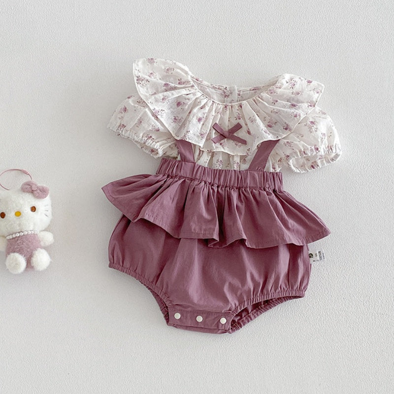 【BABY】夏新作フリル襟小花柄ブラウス＆サロペットロンパースSK104508