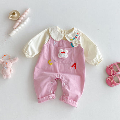 【BABY】アルファベット刺繍サロペット＆ガールシャツSK092411