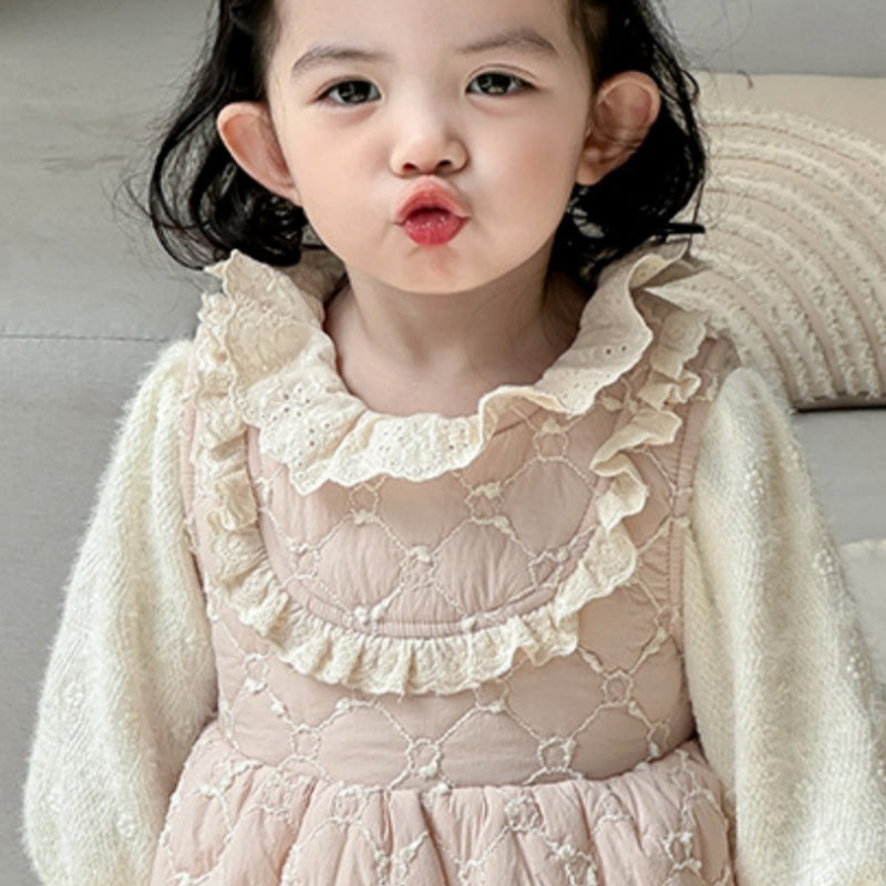 【BABY】冬新作レース襟キルティング裏起毛ワンピースSK102723