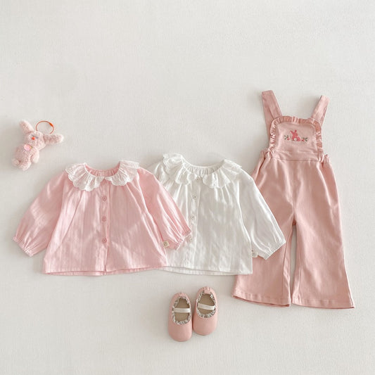 【BABY&KID】娃娃襟ブラウス、ピンクサロペットSK104317