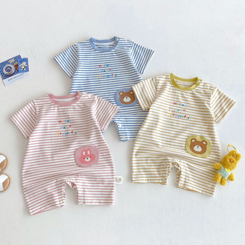 【BABY】夏新作 ストライプワッペンロンパースSK070121