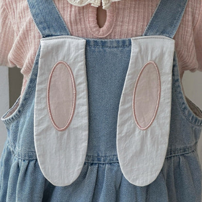 【BABY】うさ耳デニムサロペットパンツ/レース襟TシャツSK100446