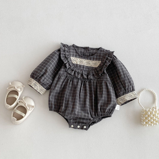 【BABY】レトロチェックレースロンパースSK100705