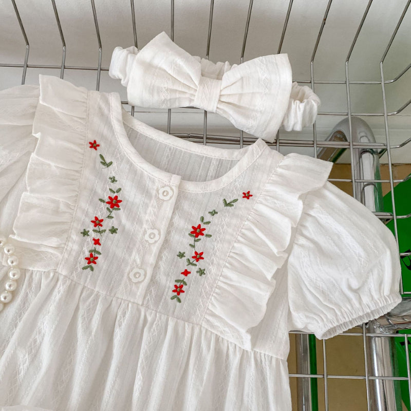 【BABY】夏新作 コットンのスタイリッシュな刺繍入りラウンドネックロンパースSKO70706