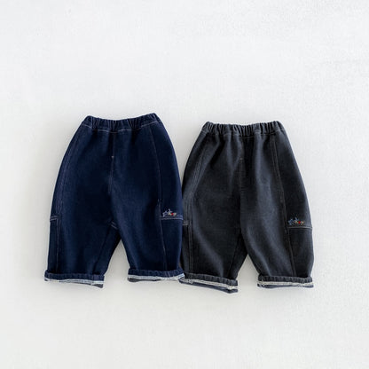【BABY&KID】冬新作刺繍裏起毛デニムパンツSK108510