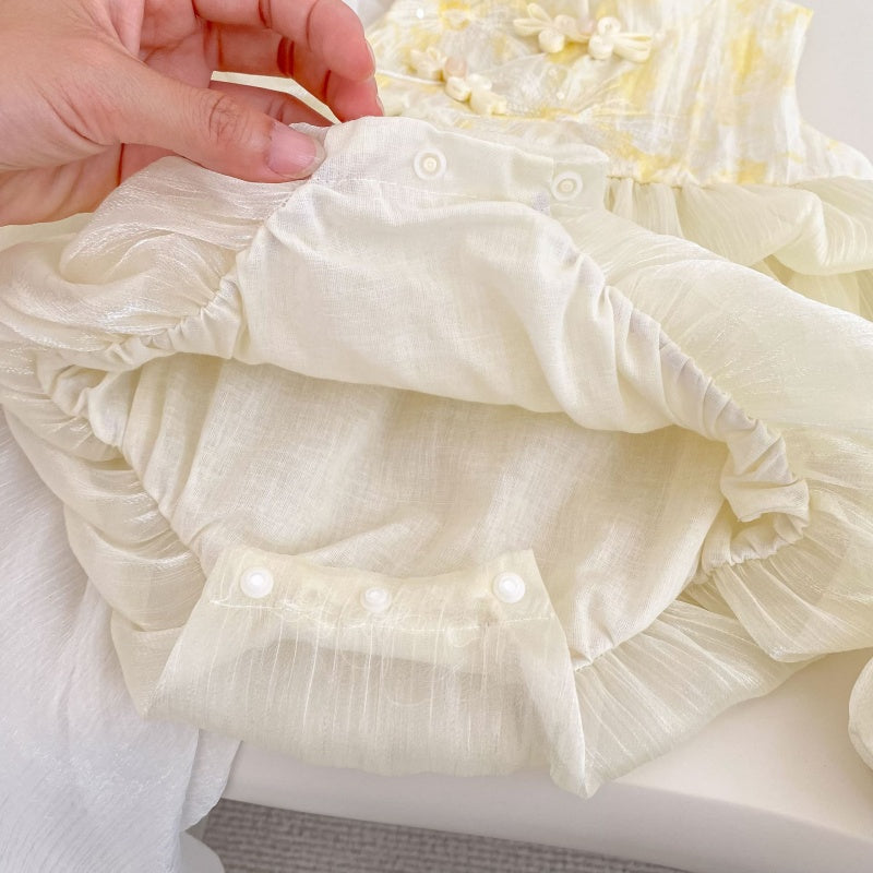 【BABY&KID】夏新作チャイナボタンチュールバルーンロンパース、ワンピースSK106407