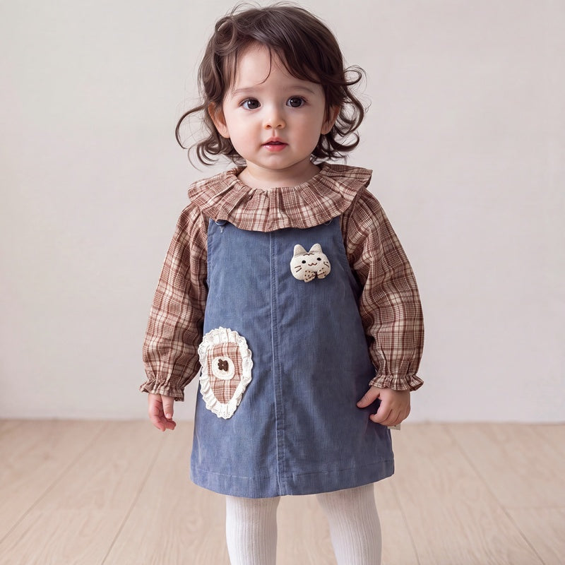 【BABY】チェックシャツ＆デニムジャンパースカートSK107806