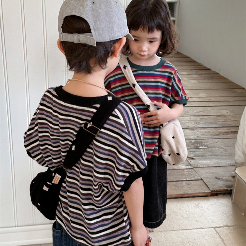 【BABY&KID】夏新作 カラフルボーダー半袖TシャツSK080505