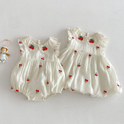 【BABY&KID】夏新作 さくらんぼ刺繍ロンパース、ワンピースSK105117
