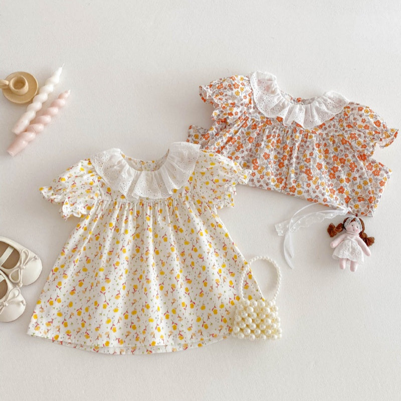 【BABY&KID】夏新作 レース襟フラワーワンピースSK080309