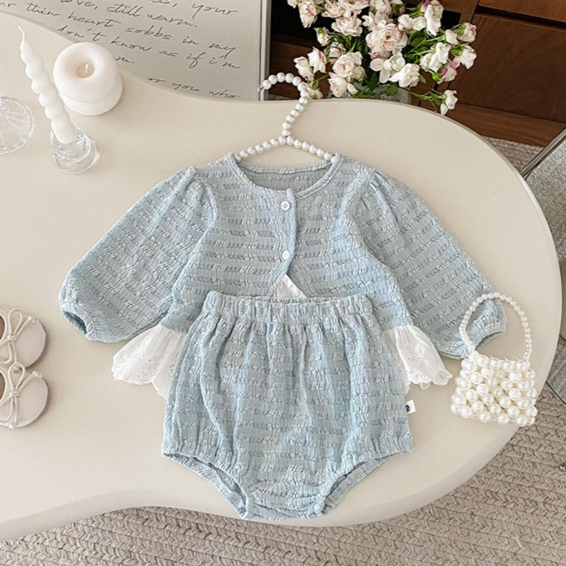 【BABY】レース縁カーディガン&ショートパンツセットアップSK100449