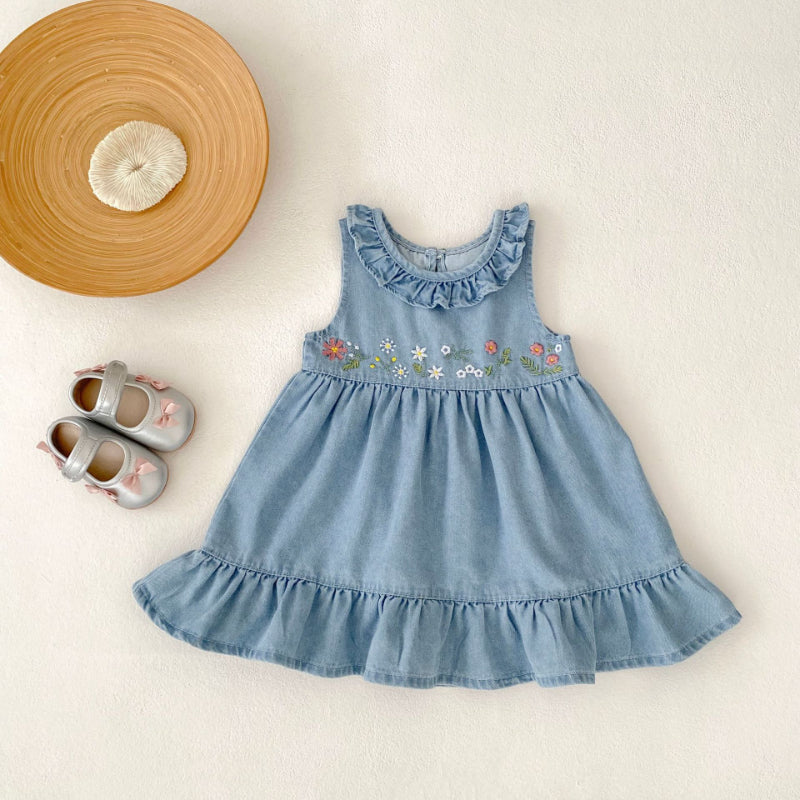 【BABY&KID】夏新作 デニム刺繍ワンピースSK080109