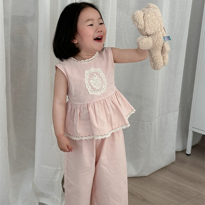 【BABY&KID】夏新作 フラワー刺繍デニムスーツSK081532