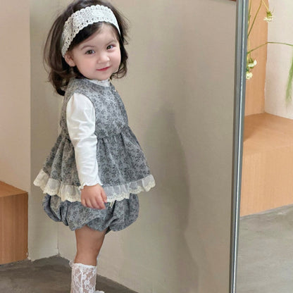 【BABY】小花柄レーストリムベスト＆バルーンパンツSK103705