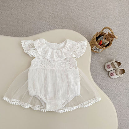 【BABY】夏新作 フラワー刺繍ロンパースSK080101