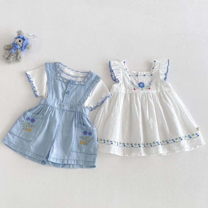 【BABY&KID】夏新作花刺繍ワンピース、サロペット、TシャツSK105903