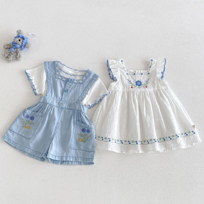 【BABY&KID】夏新作花刺繍ワンピース、サロペット、TシャツSK105903