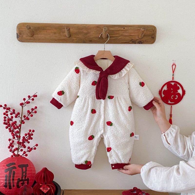 【BABY】冬新作いちご裏起毛カバーオールSK102709