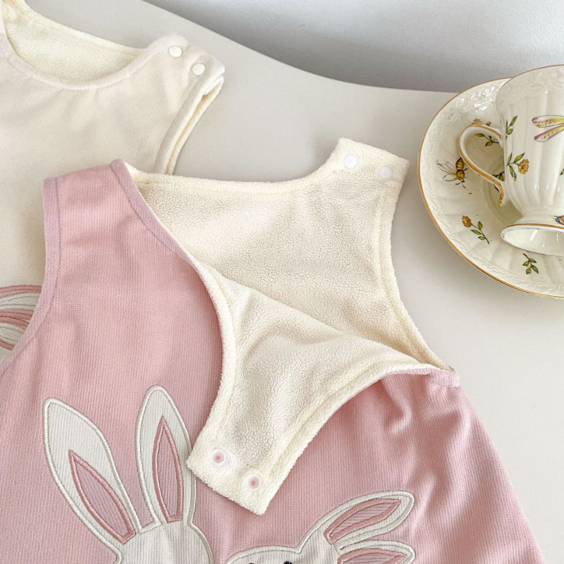 【BABY】うさぎ刺繍裏起毛サロペット、レーストップスSK101423