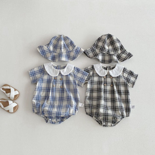 【BABY】夏新作格子柄ロンパース＆帽子SK104607