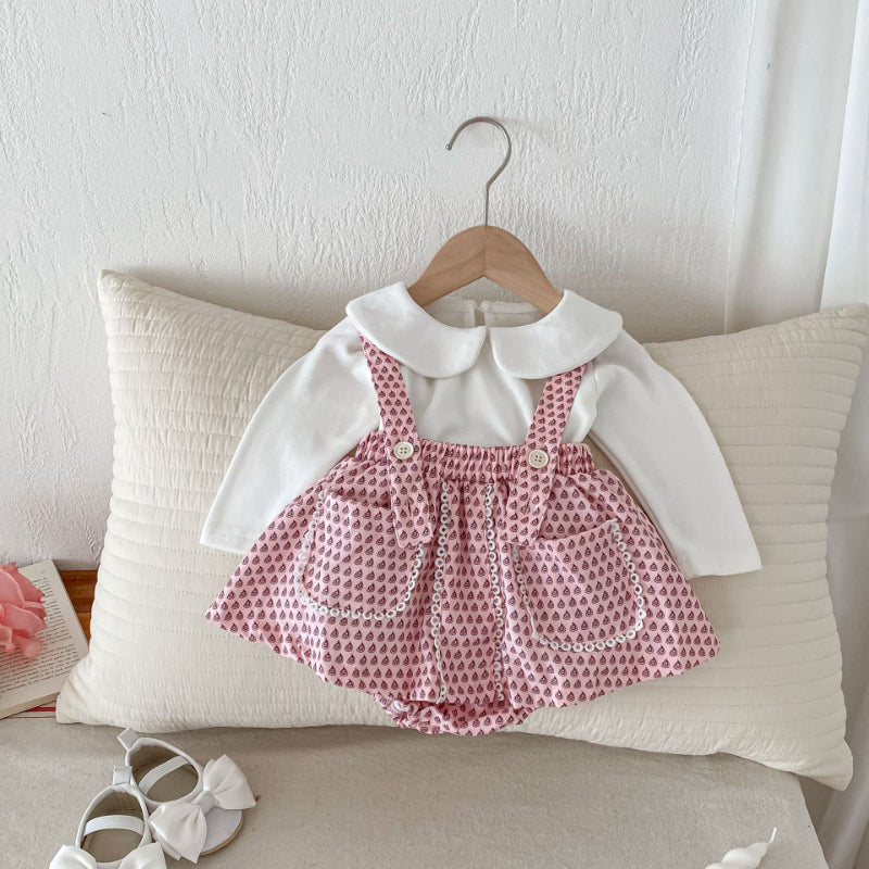 【BABY】花柄サロペットスカート、長袖TシャツSK100331