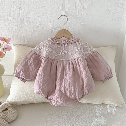 【BABY】冬新作フリル切り替えキルティング裏起毛カバーオールSK102719