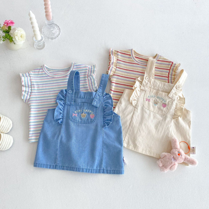 【BABY&KID】夏新作 刺繍クマサロペット、ストライプTシャツSK080619