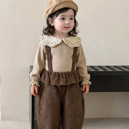 【BABY】ドットサロペット、丸襟刺繍トップスSK107008