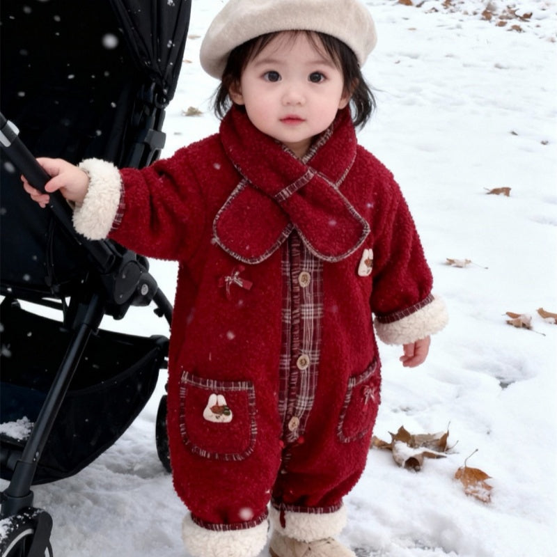 【BABY】冬新作うさぎ蝶結びあったかカバーオール&マフラーSK103222