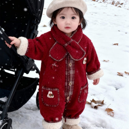 【BABY】冬新作うさぎ蝶結びあったかカバーオール&マフラーSK103222