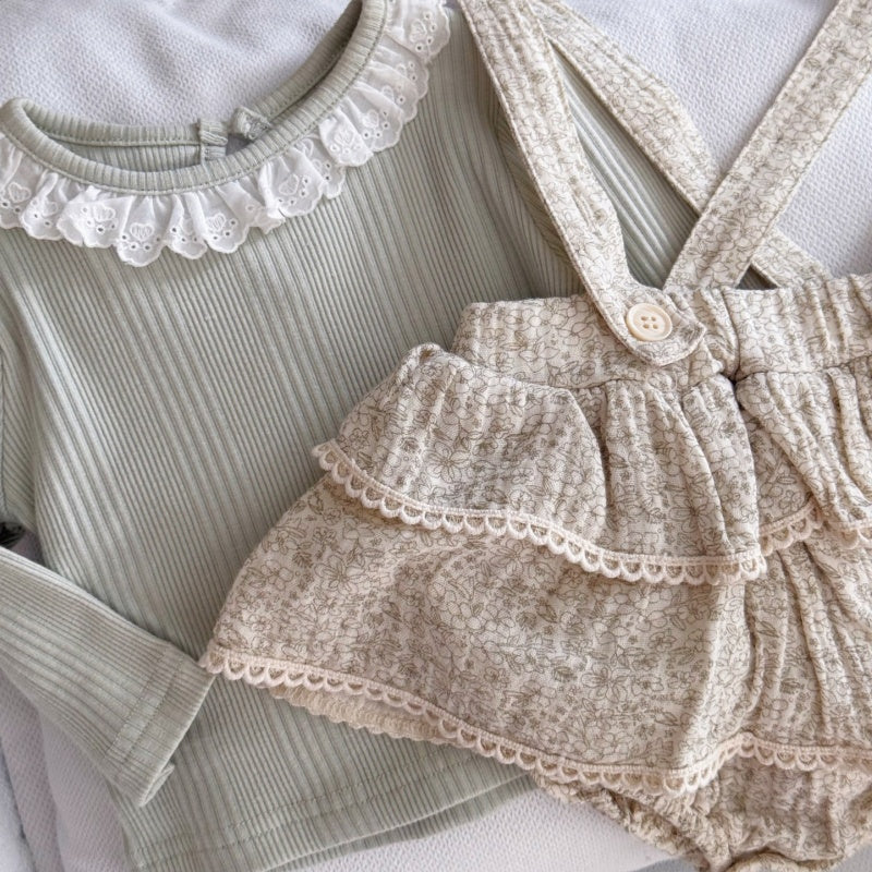 【BABY】小花柄サロペットロンパース＆ライトグリーントップスSK106908