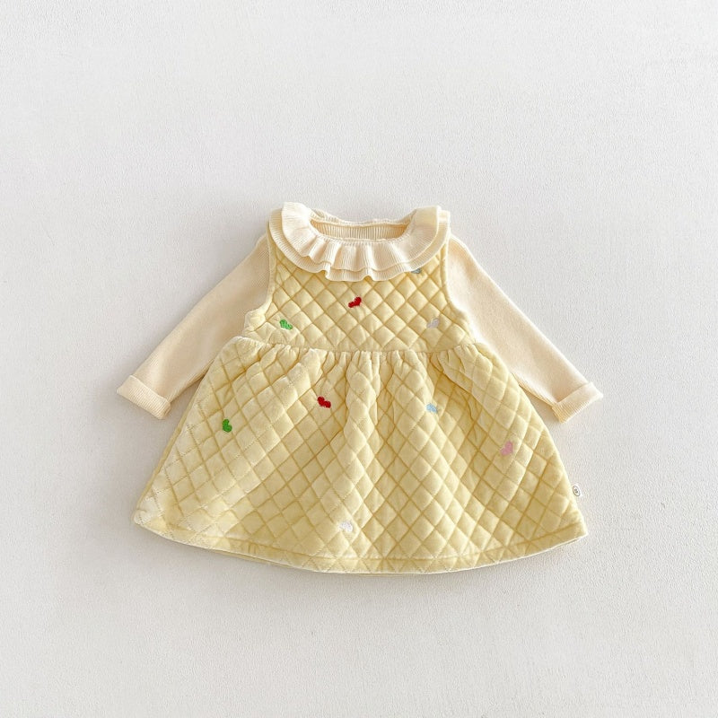 【BABY&KID】ベルベットハート刺繍ワンピース、フリル襟ニットSK108111