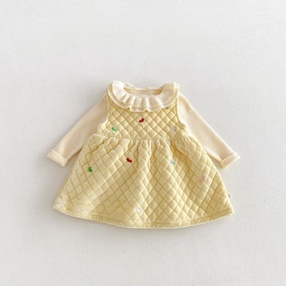 【BABY&KID】ベルベットハート刺繍ワンピース、フリル襟ニットSK108111