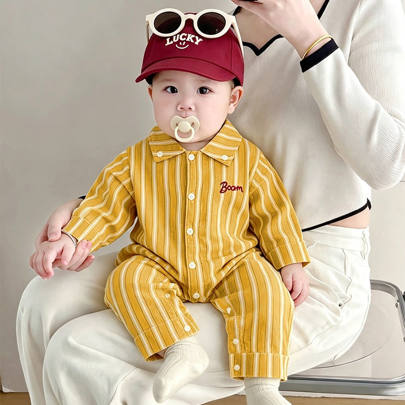 【BABY】イエローストライプカバーオールSK106712