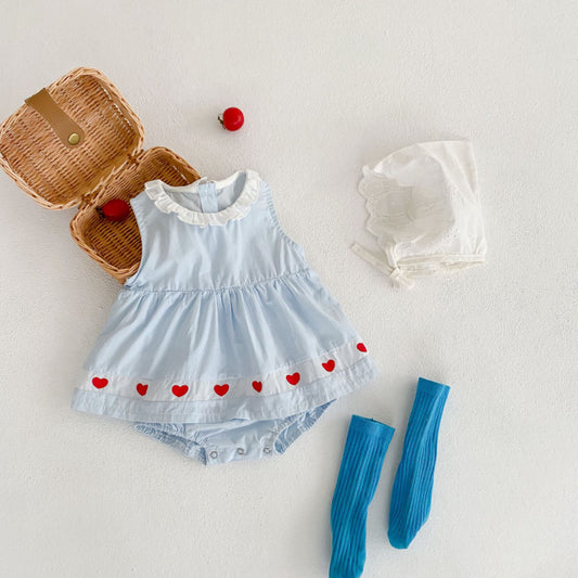 【BABY】夏新作 ハート刺繍ロンパースワンピースSK090702
