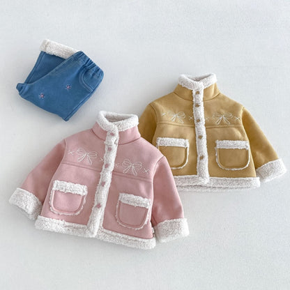 【BABY&KID】冬新作蝶結び裏起毛ジャケット、デニムパンツSK108523