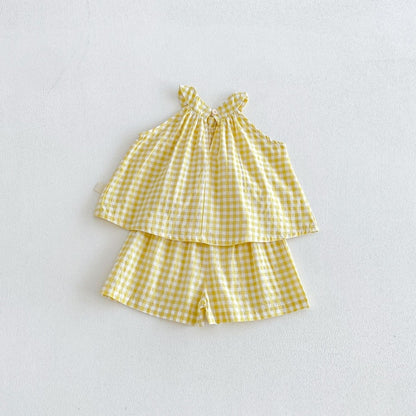 【BABY&KID】夏新作イエローチェックセットアップSK105804