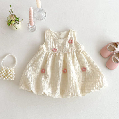 【BABY&KID】夏新作 立体フラワーノースリーブワンピースSK070507